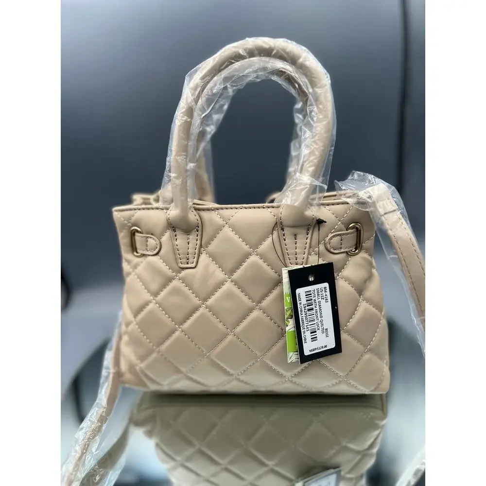 Badgley Mischka diamond quilted 2-way vegan leather tote bag in a taupe